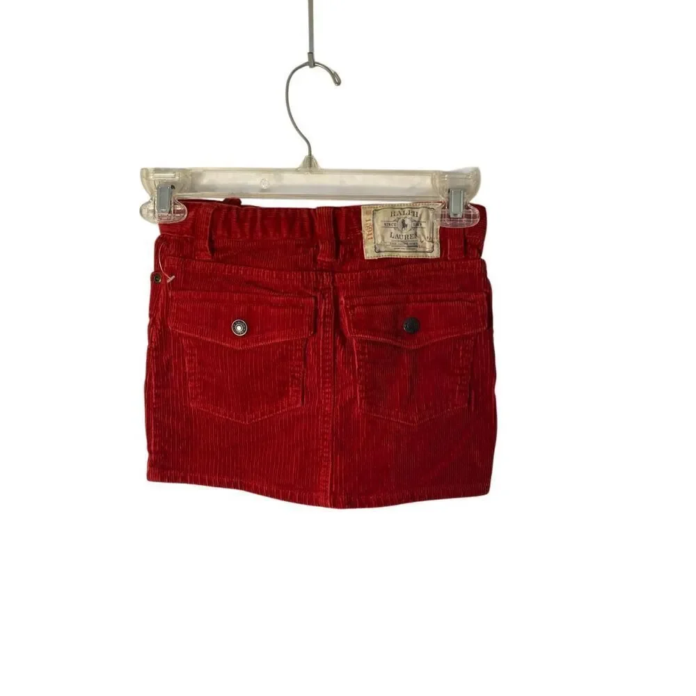 Ralph Lauren toddler girls corduroy red snap back pocket skirt 6